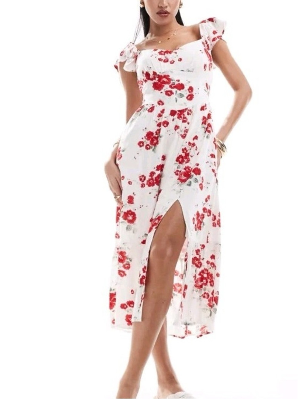 Hollister Red & White Floral Dreamy Dress